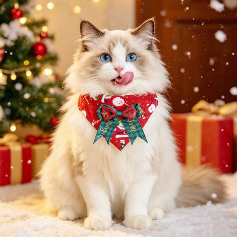 Collier pour animal de compagnie, bandana de Noël pour chien, bavoir pour chat compatible avec une laisse (1/2)