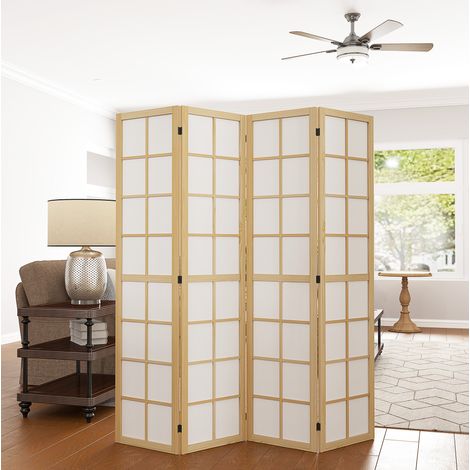 4-teiliger Faltparavent 160 x 170 cm aus Holz und Stoff, natur HAVRYA (1/5)