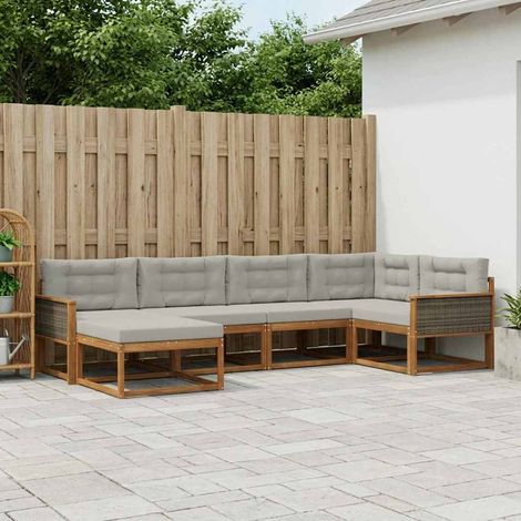 vidaXL Conjunto de sofás de exterior 6 uds. Natural y Gris Claro (1/5)