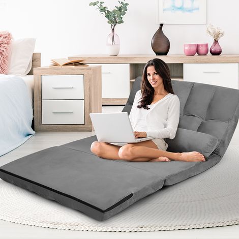 Canapé Convertible 2 Places 113 x 179 CM Dossier Réglable à 6 Positions Housse Détachable 2 Oreillers Gris (1/5)