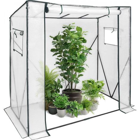 WOLTU Foliengewächshaus Treibhaus Gartenhaus PE halbtransparent 200x77x146/169 cm weiß