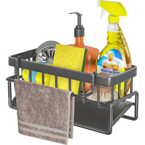 Support d'évier de cuisine, organisateur d'éponge antirouille en acier inoxydable, porte-éponge à vaisselle pour fournitures de cuisine (1/5)