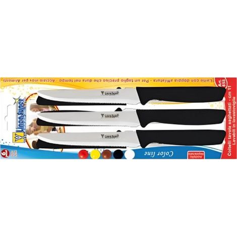 Coltelli da tavola lama seghettata acciaio inox 11 cm set 6 pezzi manico polipropilene lavabili lavastoviglie