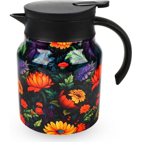 Thermos à thé - Avec motif floral vintage - 1000 ml - Bouilloire isolée vintage - Avec œuf à thé intégré - Carafe isotherme en acier inoxydable avec couvercle - Pour la maison (couleur fleur (1/5)