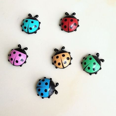 Lot de 6 mini aimants coccinelles pour réfrigérateur, décoration créative pour la maison, style bande dessinée. (1/5)