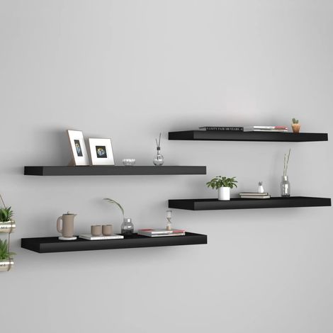Lot de 4 Étagères murales flottantes pour Salon Bureau Chambre Noir 80x23,5x3,8 cm MDF -BV79334 (1/5)