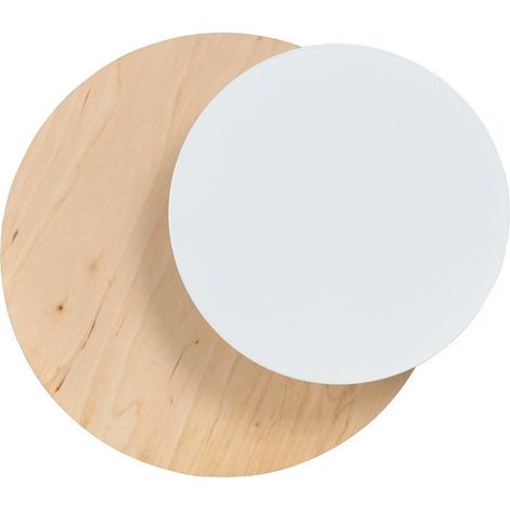 Applique 1 Luce A Disco Con Base In Legno Naturale E Acciaio Bianco (1/5)