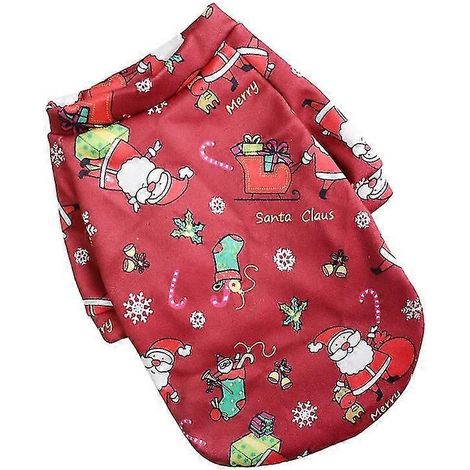 Sudadera con capucha estampada de invierno para perros pequeños, abrigo cálido para mascotas, para chihuahua, shih tzu, sudadera para cachorros y gatos, disfraz de Papá Noel rojo. (1/5)