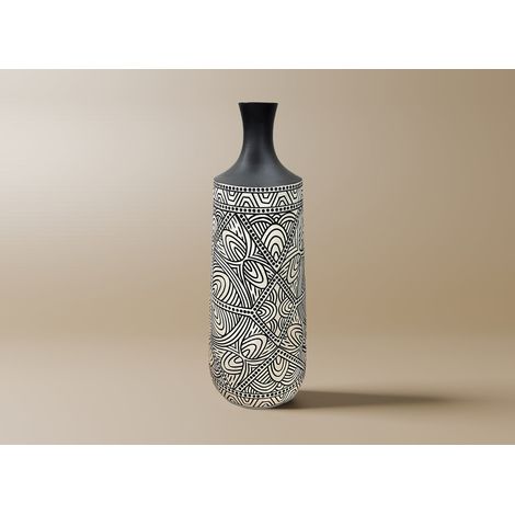 Vase ethnique chic en polyrésine noir et blanc H46 cm LAORA (1/2)