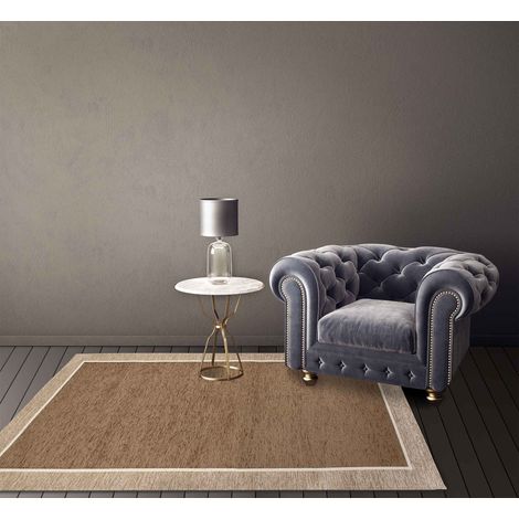 Tappeto Arredo Moderno Morbido in Ciniglia Ingresso Antiscivolo Prodotto Italiano Soggiorno Camera Salotto Disegni Piazzati Cotone Varie Misure Grande Roma FangoScuro - 140x200Cm (1/5)