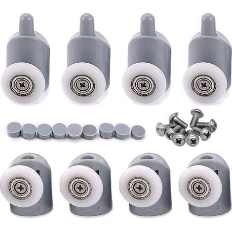 8x Galet ajustables Dual Rouleau Roulette Roue Porte Douche Salle de Bain 25mm