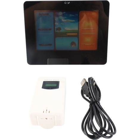 Estación meteorológica inteligente inalámbrica para interiores y exteriores: termómetro digital HD con higrómetro y reloj atómico, pantalla a color de 6,6 pulgadas, color negro.