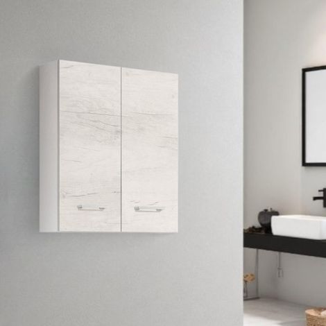 Pensile doppio sospeso Quercia Bianco con maniglie cromate 60x22xh71 cm (1/2)