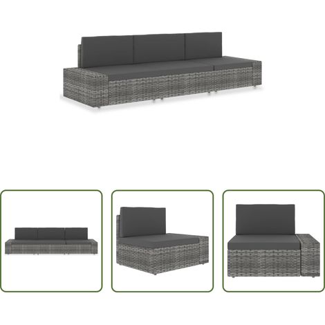 vidaXL Sofá seccional de 3 plazas de ratán sintético gris (1/5)