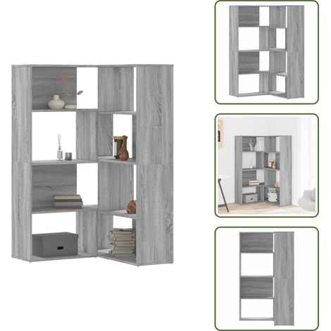 vidaXL Eck-Bücherregal 4 Etagen Grau Sonoma 85x85x140 cm Holzwerkstoff (1/5)