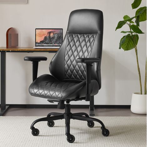 Silla de oficina ergonómica negra de cuero con respaldo alto y reposabrazos ajustables OKWISH (1/5)
