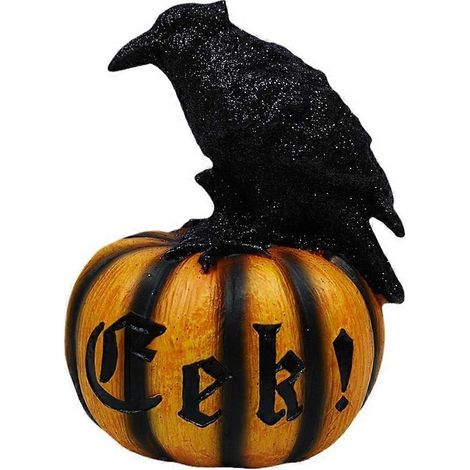 Figurine de citrouille corbeau d'Halloween, statue en résine, sculpture de citrouille corbeau noir, ornement de décoration pour la maison ou le bureau. (1/5)