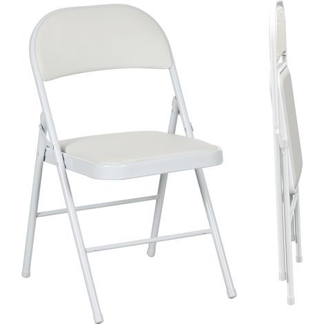 Ensemble 2 chaises pliantes, structure acier, blanc, 45x46x78 cm, dossier, bureau (1/5)