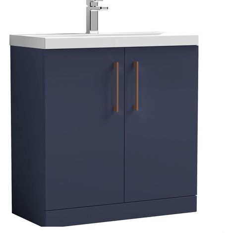 Balterley Bramshall Contemporary Bathroom Floor Standing 2-Door Vanity Unit & Mid-Edge Basin, Midnight Blue, 800mm