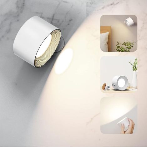 Wandleuchte, Wandleuchte mit USB-Ladeanschluss, 3 Farbmodi, 3 Helligkeitsstufen, LED-Wandleuchte für den Innenbereich, um 360° drehbare Touch-Wandleuchte, kabellose Wandleuchte