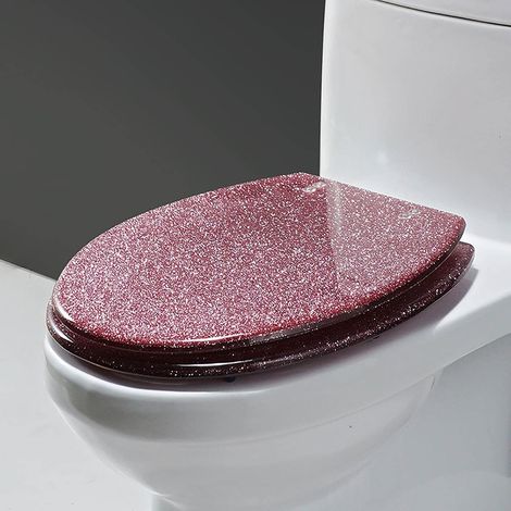 Universal-WC-Sitz aus Glitzerharz, langsam schließend, mit Edelstahlscharnieren, leicht zu reinigen und zu installieren, Roségold