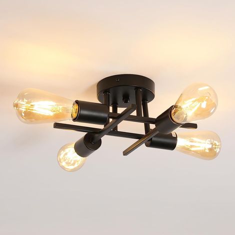 COMELY Lampada da soffitto nera a 4 luci, design moderno industriale in metallo, lampada da soffitto vintage per soggiorno, camera da letto, cucina, bar, caffè (senza lampadine)