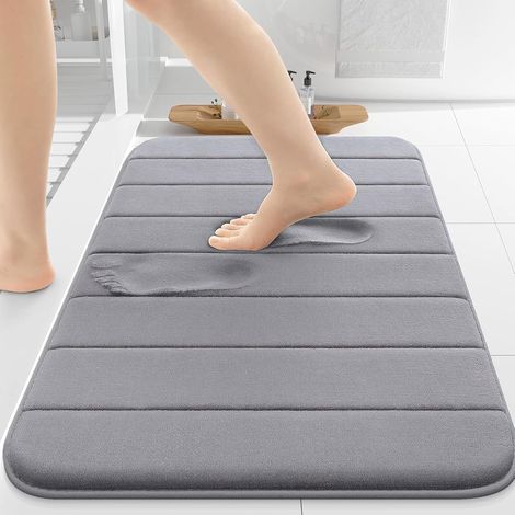 Tapis de Bain en Mousse à Mémoire de Forme, Tapis de Bain Absorbant, Tapis de Salle de Bain Doux Lavable en Machine, pour Douche, Salle de Bain, Paillasson, Chambre, 40 x 60 cm, Gris Clair (1/5)