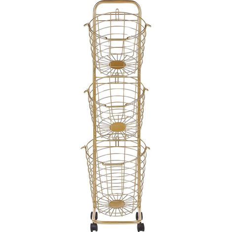 Étagère sur Roulettes avec 3 Paniers Amovibles Rangement en Métal Doré Ayapal
