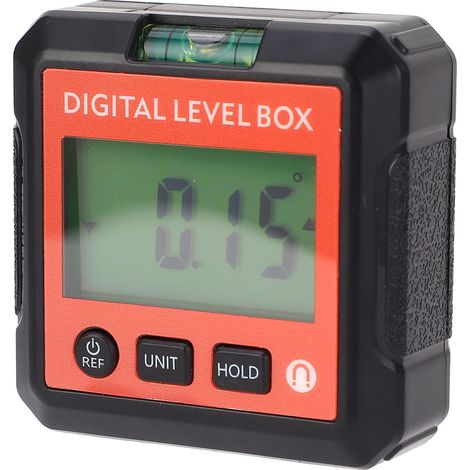 Indicateur d'angle numérique 4x90° avec niveau à bulle et base magnétique orange (1/5)