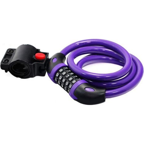 BEBUSINGOTO (Morado) Candado para bicicleta, longitud 120 cm x 12 mm, con código inteligente de 5 dígitos, candado con cable para scooters, portabicicletas y cochecitos de bicicleta (1/5)