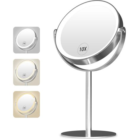Specchio da trucco ingranditore a doppia faccia (1X e 10X), specchio da tavolo con supporto girevole a 360°, specchio cosmetico girevole a doppia faccia per camera da letto e bagno. (1/2)