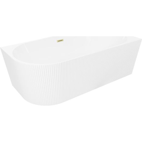 Mexen Silo vasca da bagno freestanding ad angolo destro scanalata 170 x 80 cm, bianca, troppopieno spazzolato oro (1/5)