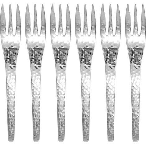 Fourchettes à Dessert en Métal Martelé Argenté - Lot de 6 Couverts de Table Élégants - PANGIVO (1/3)
