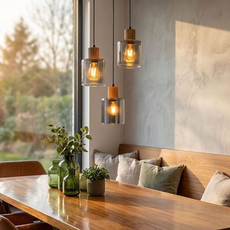 Lampada a sospensione Lampada da sala da pranzo Vetro fumé nero A 3 luci H 120 cm (1/5)