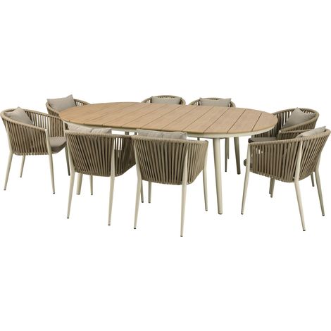 AXI – Ensemble de jardin 8 places en polywood aspect bois – Chaises avec coussins en oléfine – Table robuste et légère – Design moderne