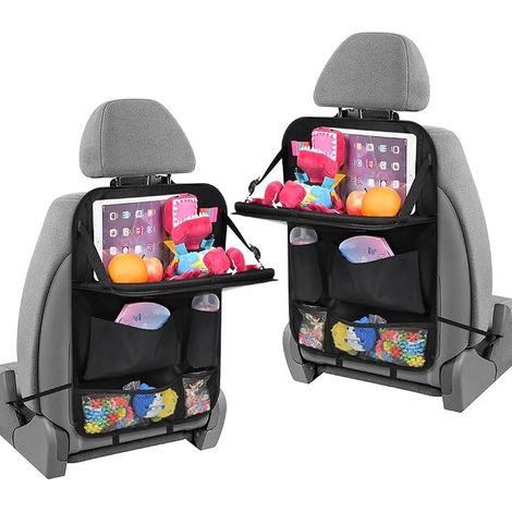 Organisateur de voiture pour enfants, 2 x Siège de voiture Organisateur avec table pliante, Support pour 6 poches Tablette transparente, Accessoire intérieur de voiture (1/5)