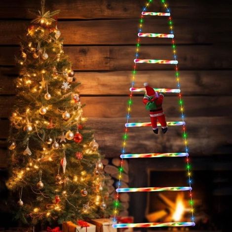 Lumières d’échelle de Noël 1,6 m 6 échelons, Père Noël grimpant, LED multicolores, 8 modes, USB, décor extérieur étanche-Blanc (1/5)