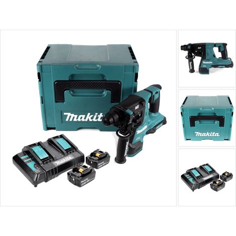 Makita DHR 280 CTJ Akku Bohrhammer 36 V ( 2x 18 V ) 2,8 J SDS-plus Brushless+ 2x Akku 5,0 Ah + Doppelladegerät + Makpac