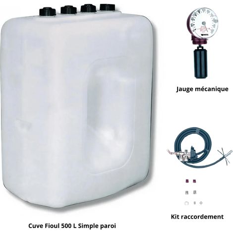 Roth – Cuve fioul polyéthylène 500L – Jauge mécanique verticale – Kit raccordement compatible Biofioul F30/F50 – Installation rapide et sécurisée
