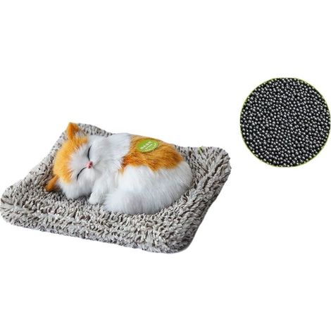 Peluche Chat Miauleur Mignon – Décoration en Charbon de Bambou Absorbant les Odeurs pour Voiture, Bureau ou Chambre – Chat Dormant Jaune