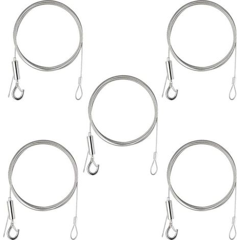 VURAHOME -Câble en Acier Inoxydable 5 Pcs x 2M Fil Suspension en Acier Inoxydable Charge Maximale 30kg Boucle de Câble avec Anneaux Crochet pour Cadre Photo Rideaux Lumières (1/5)