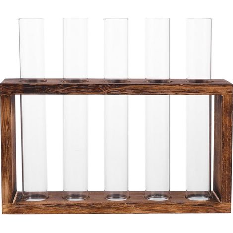Glasvase mit Holzständer braune Farbe sichtbarer Wasserstand