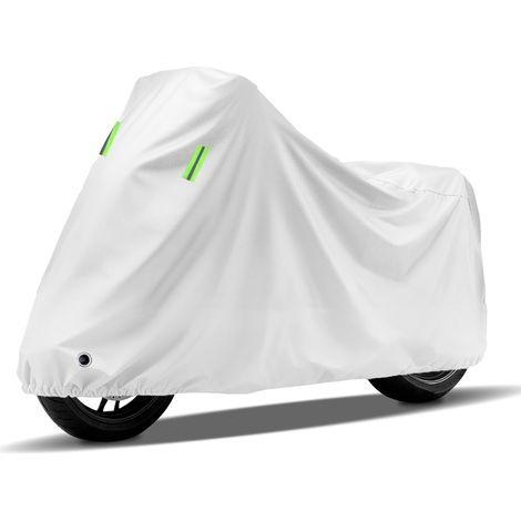 Housse de protection moto imperméable et anti-UV renforcée, bâche extérieure pour scooter et véhicule électrique, couverture anti-poussière toutes saisons argentée 2XL 220x90x110cm (1/4)