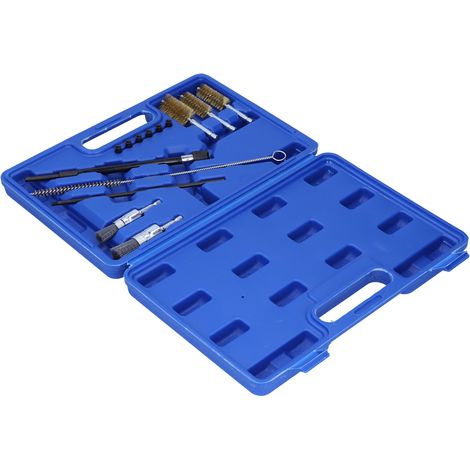 Kit 14 pièces nettoyage injecteur essence, brosse nylon, bouchons axe, outil déboucheur gicleur, base buse, accessoire entretien auto. (1/5)