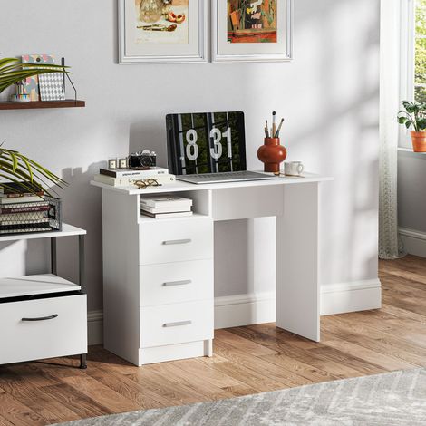 Bureau d'ordinateur avec 3 tiroirs et étagère ouverte style moderne blanc bureau informatique 100 x 40 x 75 cm style élégant