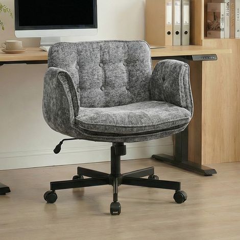 Chaise bureau pivotante maison gris foncé réglable hauteur accoudoirs pliables roulettes charge 150kg dimensions 61,97x70,86x78,99-88,9cm (1/5)