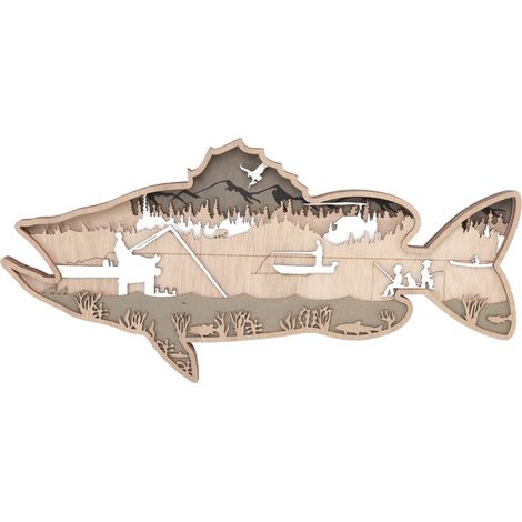 Figurine en bois creux poisson rayé, décoration multilayer en buis pour maison bureau cantine saumon