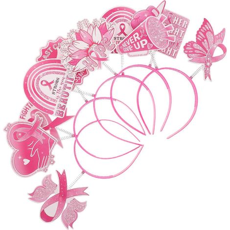 Lot de 5 bandeaux de sensibilisation au cancer du sein : serre-têtes à rubans – Accessoires de coiffure festifs pour femmes, parfaits pour les photos lors de fêtes à thème et décorations de Noël. (1/5)
