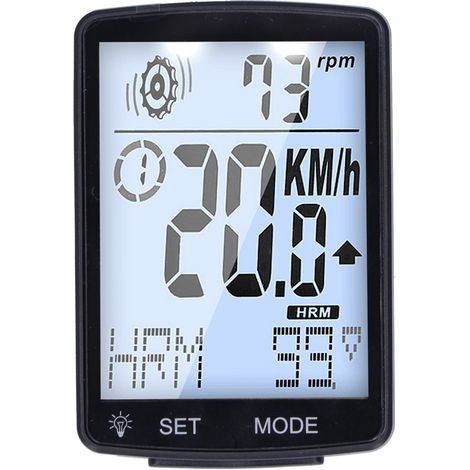 Compteur de vélo multifonction avec grand écran LED lumineux de 2,8 pouces, chronomètre et compteur de vitesse (blanc). (1/5)