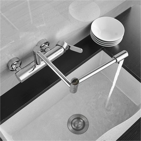 Robinet de Cuisine remplisseur de Pot Robinets de Cuisine pliants en Laiton Noir 360 Rotation Murale Salle de Bain Robinet caché Pliable Grue évier mitigeur (1/5)